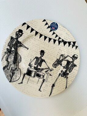 NWT Royal Stafford Skeleton Band Porcelain Dinner Plate Halloween, 11”